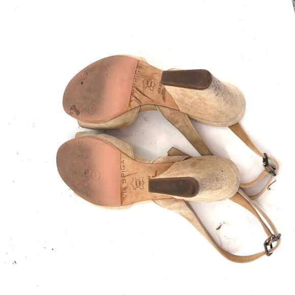Via Spiga Ankle Wrap Suede Heels 4.5 Tan Beige Sandals Pumps Capsule Comfort - Picture 6 of 6